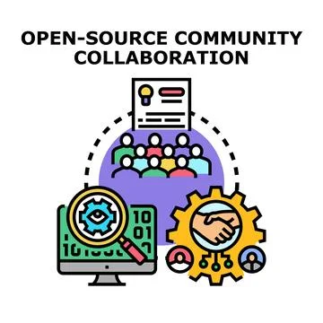 Open source community collaboration development concept Stock Illustration