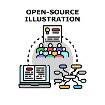 Open source concept with collaboration and community development Stockillustratie