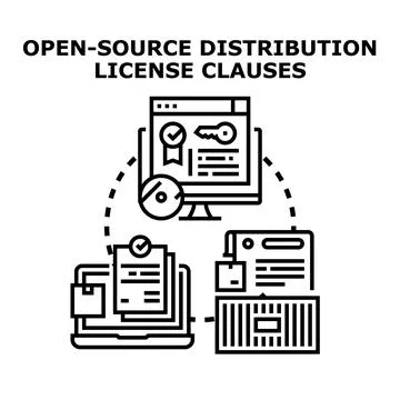 Open source distribution license clauses concept Stock Illustration