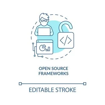 Open source frameworks turquoise concept icon 스톡 일러스트