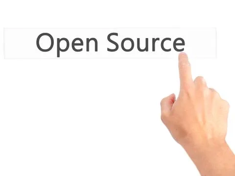 Open Source - Hand pressing a button on blurred background concept on visual  Stock Photos