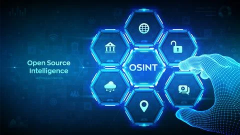 Open source intelligence. OSINT. Open data access. Open source analysis. Cy.. Stock Illustration