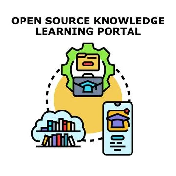 Open source knowledge learning portal concept diagram Stock Illustration