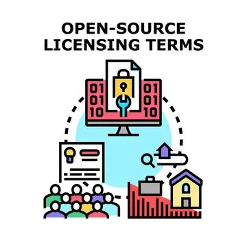 Open source licensing terms and software development Illustrazione stock