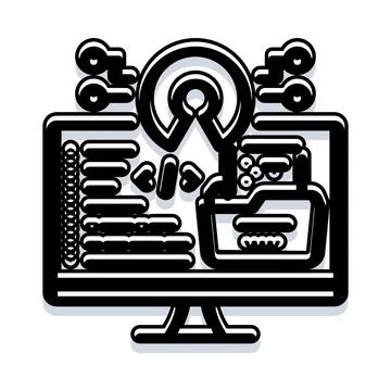 Open source programming on computer monitor developing software Stock Illustration