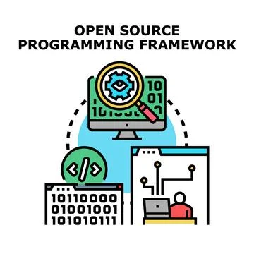Open source programming framework concept development Illustrazione stock