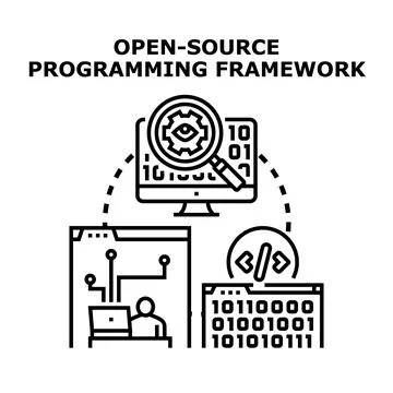 Open source programming framework concept vector diagram Stockillustratie
