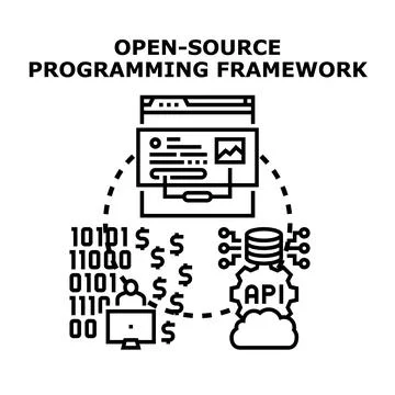 Open source programming framework development and collaboration concept 스톡 일러스트