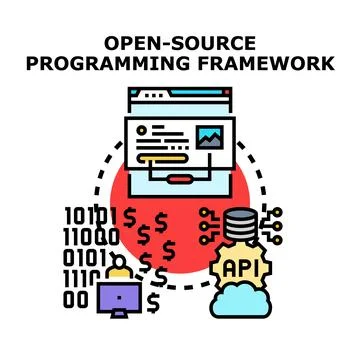 Open source programming framework development and collaboration concept Stock Illustration