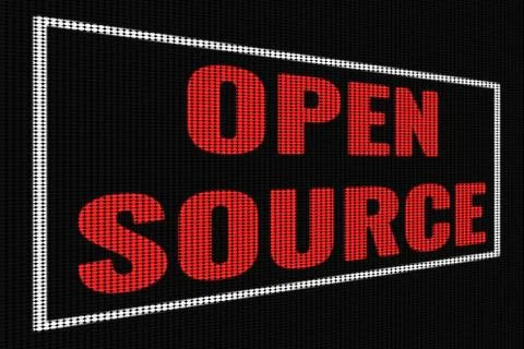 Open Source red text on dark screen 스톡 사진