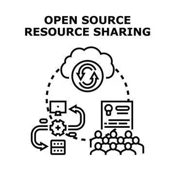 Open source resource sharing data network concept 스톡 일러스트