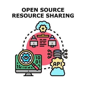 Open source resource sharing system concept illustration Stock Illustration