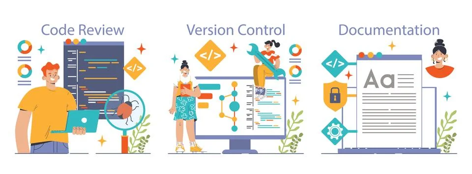 Open source set. Software with code available for use, modification Stock Illustration