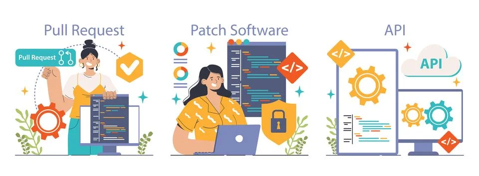 Open source set. Software with code available for use, modification Stock Illustration