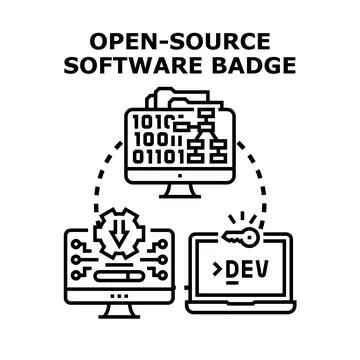 Open source software badge programming concept 库存插图