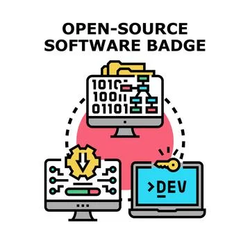 Open source software badge programming concept Stockillustratie
