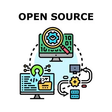 Open source software code development and collaboration Stock Illustration