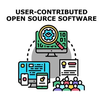 Open source software community contributing code development イラスト素材