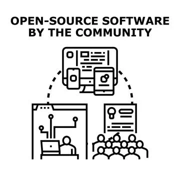 Open source software community developing digital technology Ilustração Stock