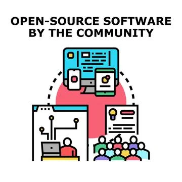 Open source software community developing digital technology 库存插图