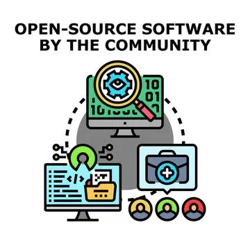 Open source software community development creating solutions Ilustración de archivo