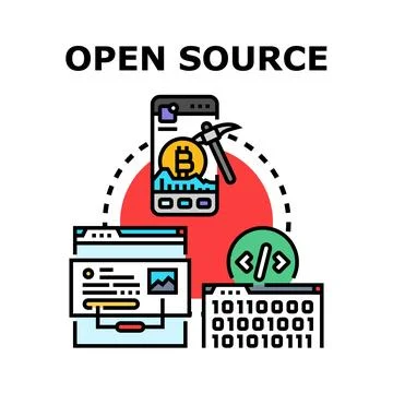 Open source software development and cryptocurrency mining concept Stockillustratie