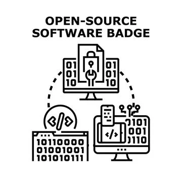 Open source software development badge concept illustration Stock Illustration
