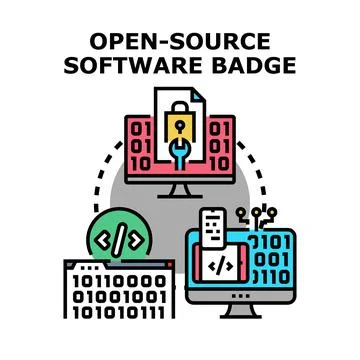 Open source software development badge concept illustration Illustrazione stock