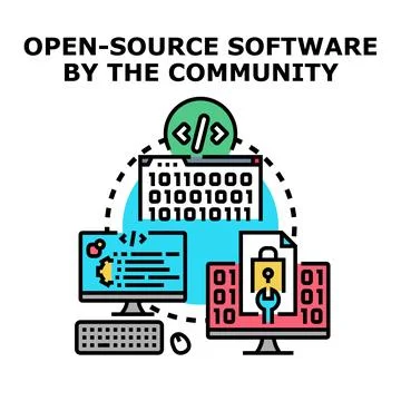 Open source software development community collaboration concept 스톡 일러스트