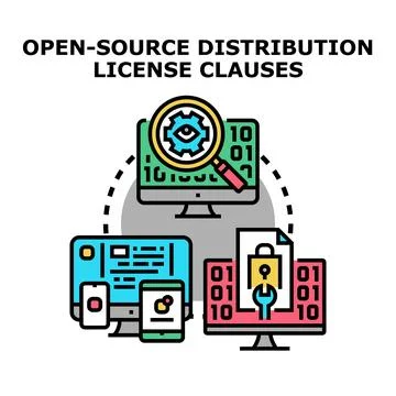 Open source software distribution license clauses concept 스톡 일러스트