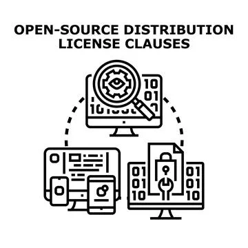 Open source software distribution license clauses concept Stock Illustration