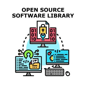 Open source software library abstract concept developing Ilustração Stock