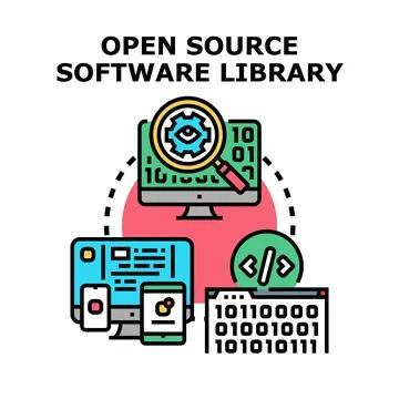 Open source software library development programming concept Ilustración de archivo