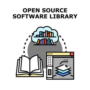 Open source software library development and sharing concept Illustrazione stock