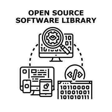 Open source software library development programming concept Stock Illustration
