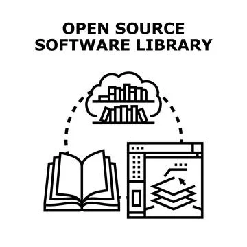 Open source software library development and sharing concept Stock Illustration