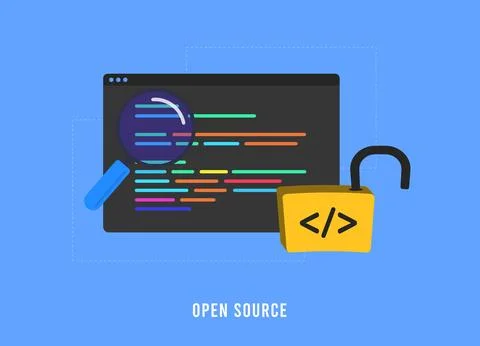 Open Source Software - OSS concept. Collaborative free software with accessible 스톡 일러스트