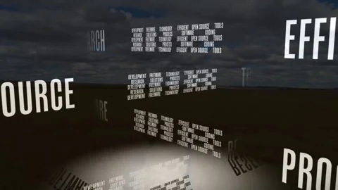 Open source software text animation over landscape with cloudy sky Stock Footage 306170392