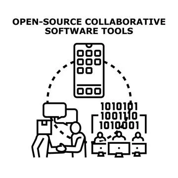 Open source software tools fostering team collaboration 库存插图