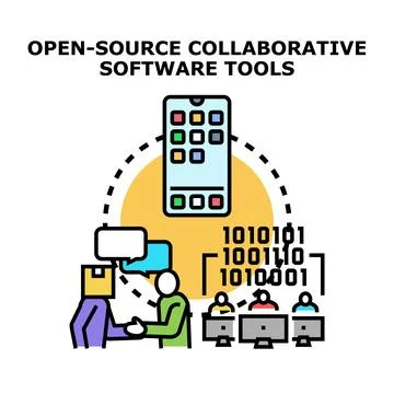 Open source software tools fostering team collaboration Stock Illustration