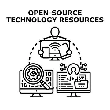 Open source technology resources development and collaboration Illustrazione stock