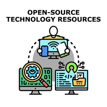 Open source technology resources development and collaboration Stock Illustration
