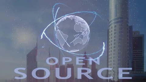 Open source text with 3d hologram of the planet Earth against the backdrop of Vídeos de archivo 98635970