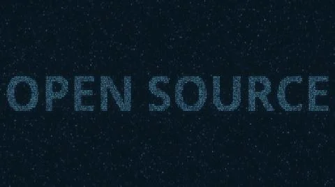 OPEN SOURCE text consisting of many symbols on computer monitor. 3d rendering Stock Illustration