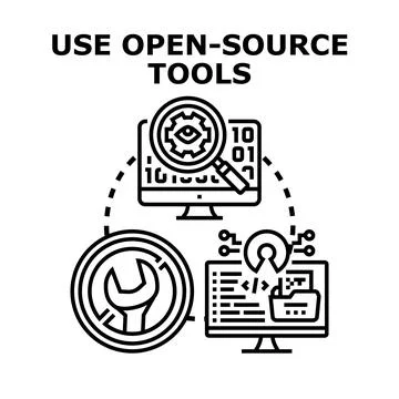 Open source tools and software development workflow Illustrazione stock
