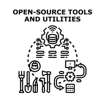 Open source tools and utilities concept developing software Stock Illustration