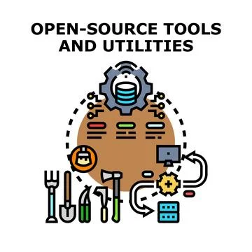 Open source tools and utilities concept developing software Stock Illustration