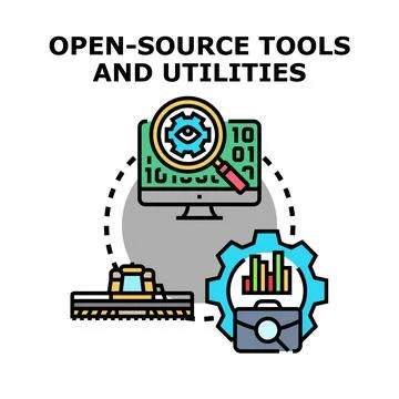 Open source tools utilities system developing software solution Stockillustratie
