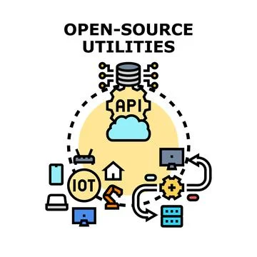 Open source utilities integrating various computing devices Stock Illustration