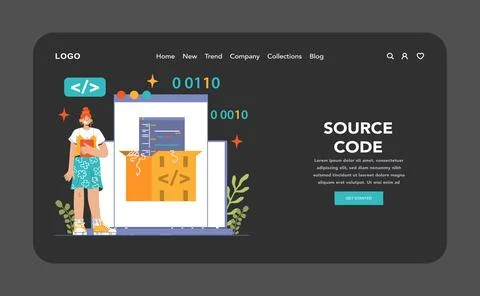 Open source web banner or landing page dark or night mode. 스톡 일러스트